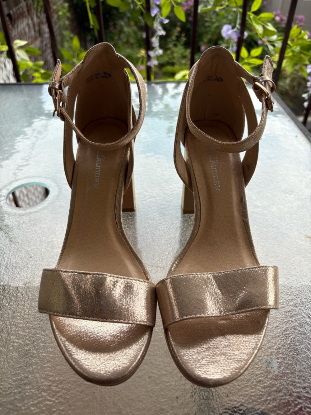 CL by Chinese Laundry Metallic Gold Ankle-Strap Block Heels
